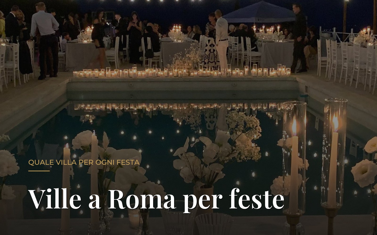 Ville a Roma per feste: la piscina illuminata di una dimora storica a Roma Nord allestita per una festa serale